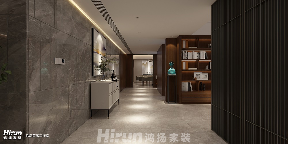 九華湖壹號(hào)300㎡復(fù)合寫意大平層 裝修案例效果圖-2過(guò)道角度