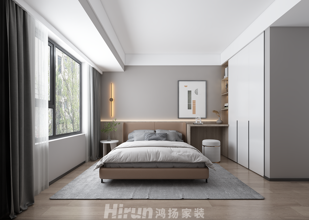 中建大公館130㎡雅致現(xiàn)代三居室 裝修案例效果圖-次臥