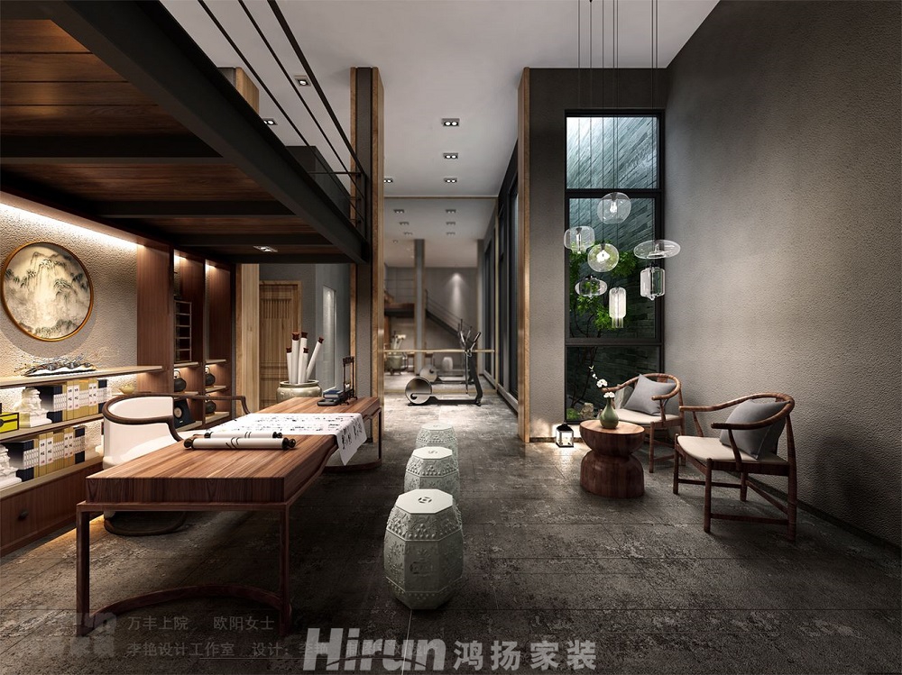 萬(wàn)豐上院湖韻300㎡江南印象別墅 裝修案例效果圖-2