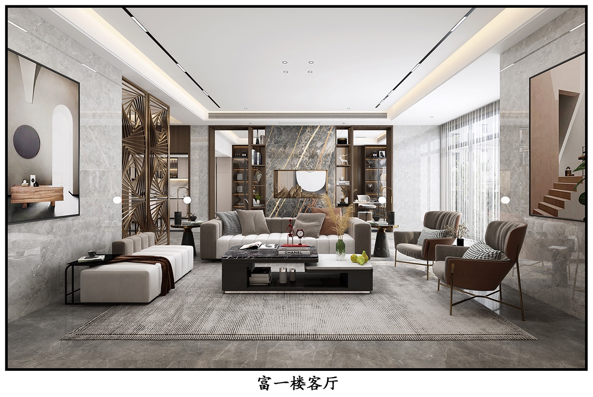 奧園廣場450㎡雅致現(xiàn)代別墅 裝修案例效果圖-1