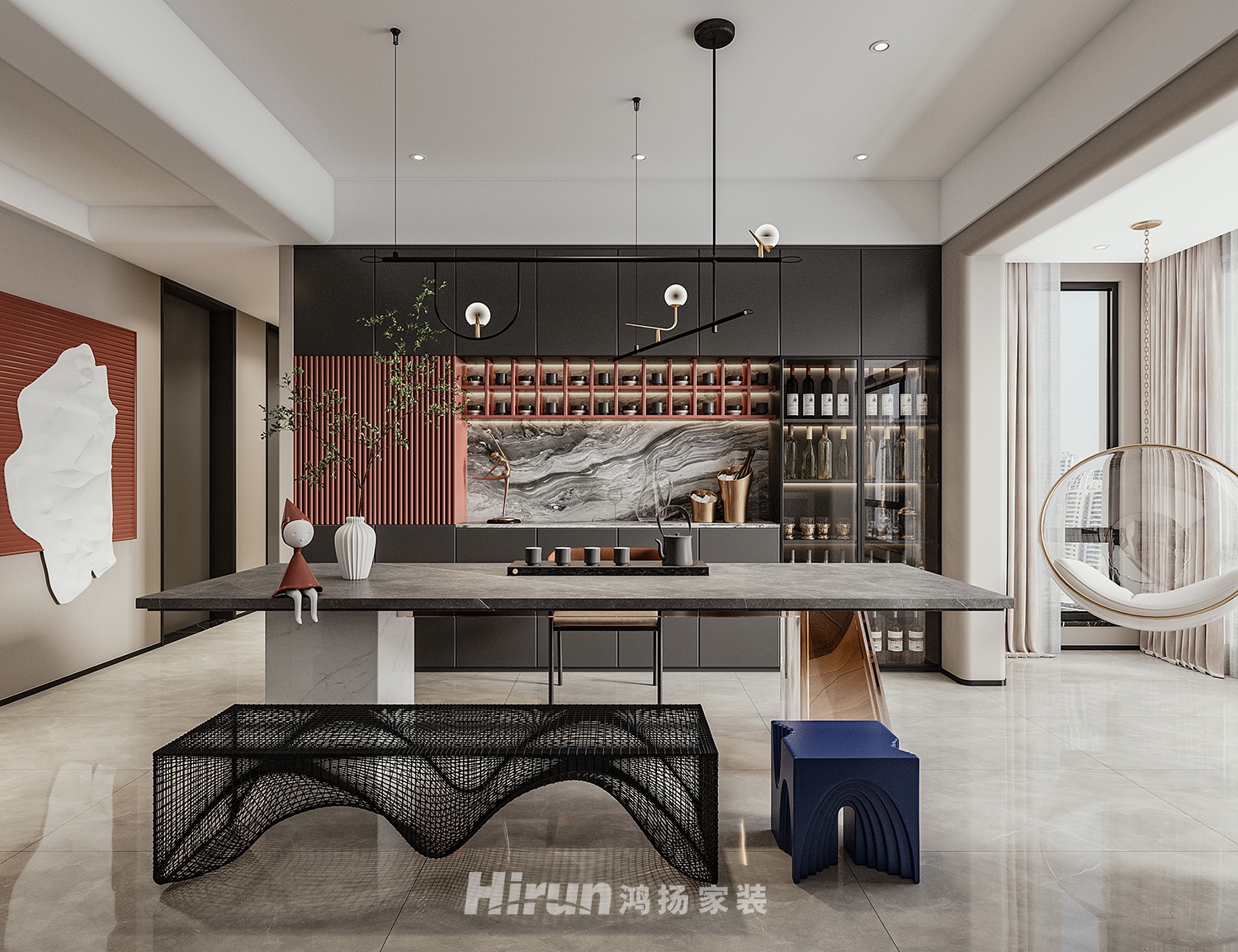 中建梅溪湖中心150㎡優(yōu)雅繽紛三居室 裝修案例效果圖-2
