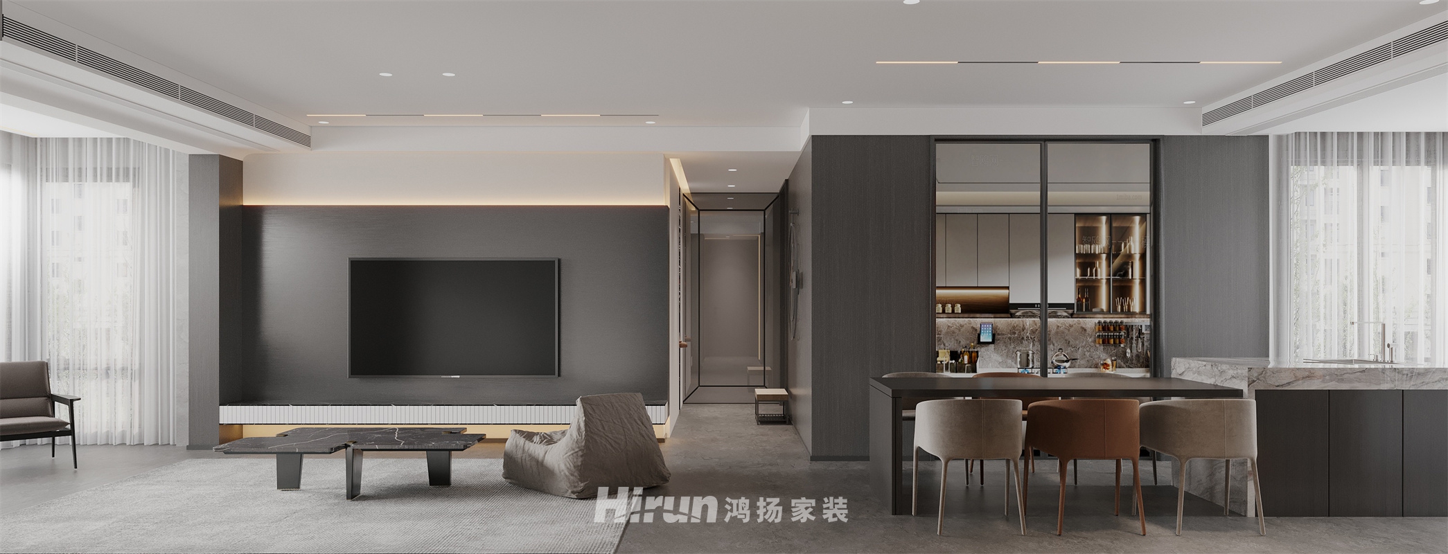 東原麓印長(zhǎng)江150㎡雅致現(xiàn)代四居室 裝修案例效果圖-1