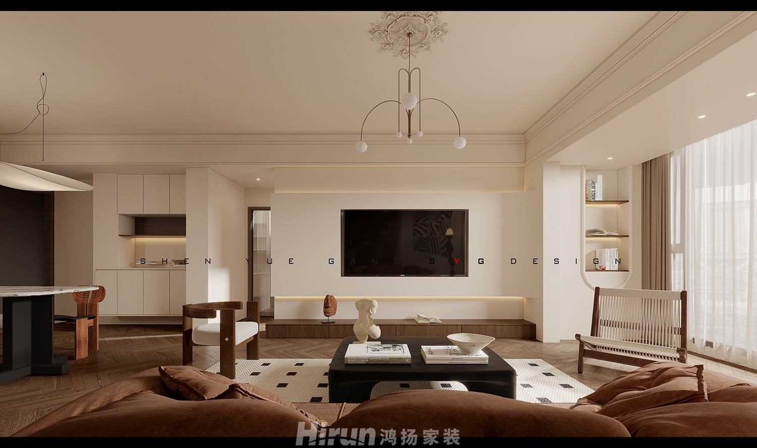 正榮濱江紫闕臺140㎡復(fù)古風潮四居室 裝修案例效果圖-2