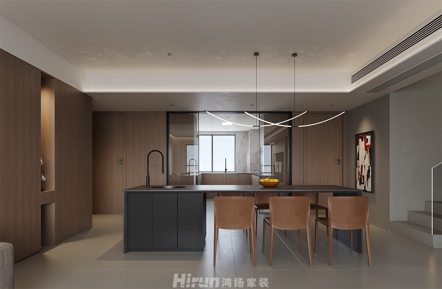 建發(fā)央著200㎡藝術(shù)室界四居室 裝修案例效果圖-2