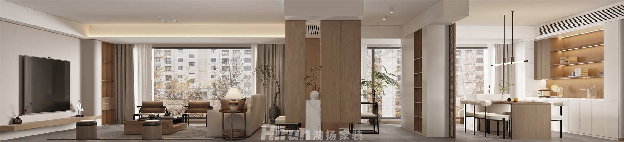萬(wàn)境松雅153㎡意境東方四居室 裝修案例效果圖-1