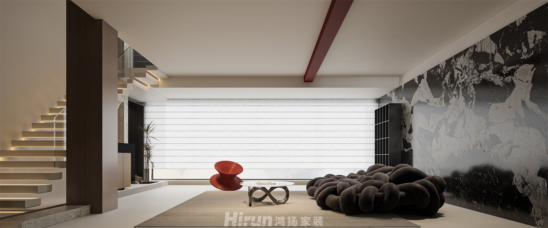 京盛和府220㎡藝術(shù)室界復(fù)式 裝修案例效果圖-1