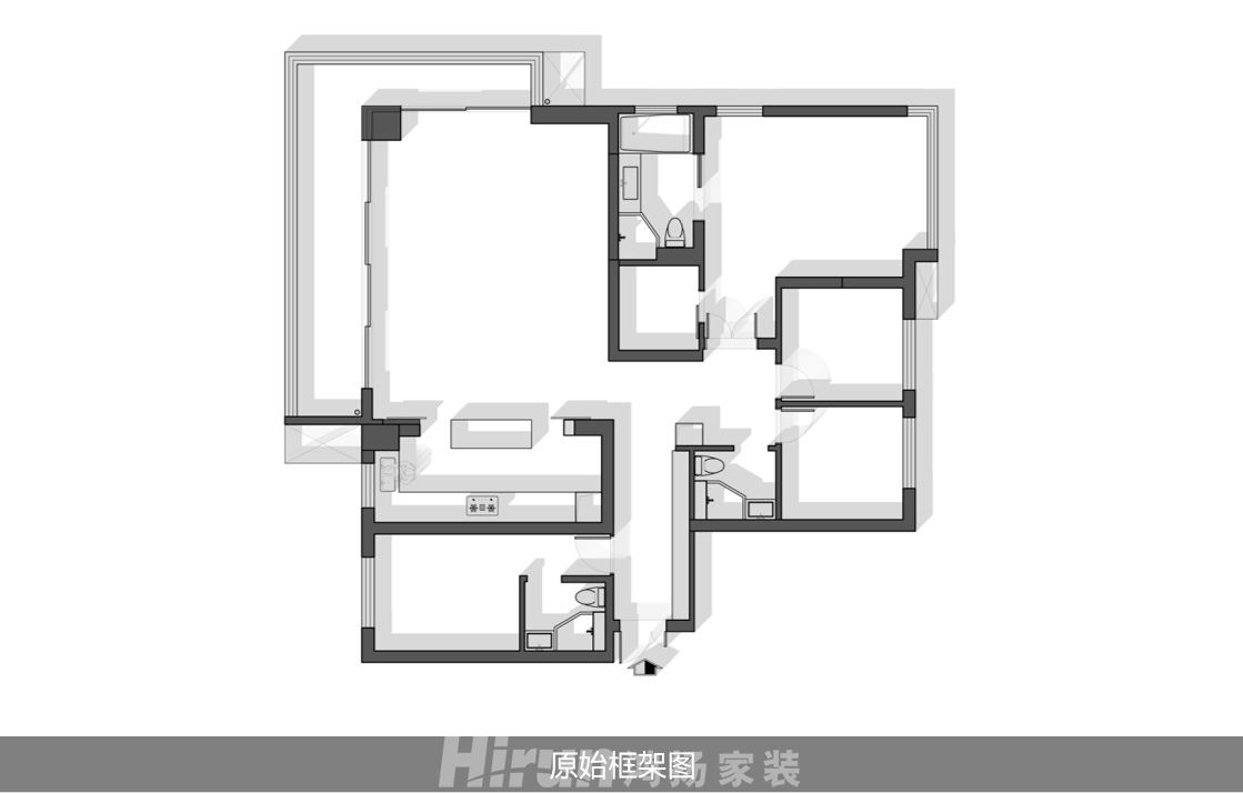 萬科魅力之城200㎡新裝飾主義四居室 裝修案例實(shí)景圖-原始框架圖