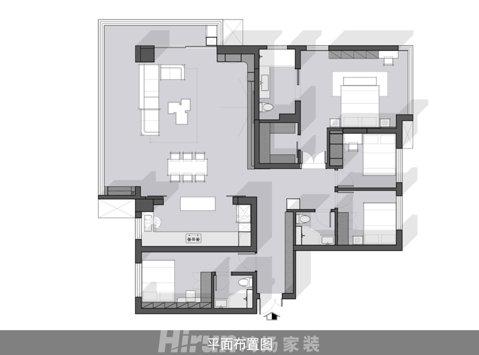 萬科魅力之城200㎡新裝飾主義四居室 裝修案例實(shí)景圖-平面布置圖
