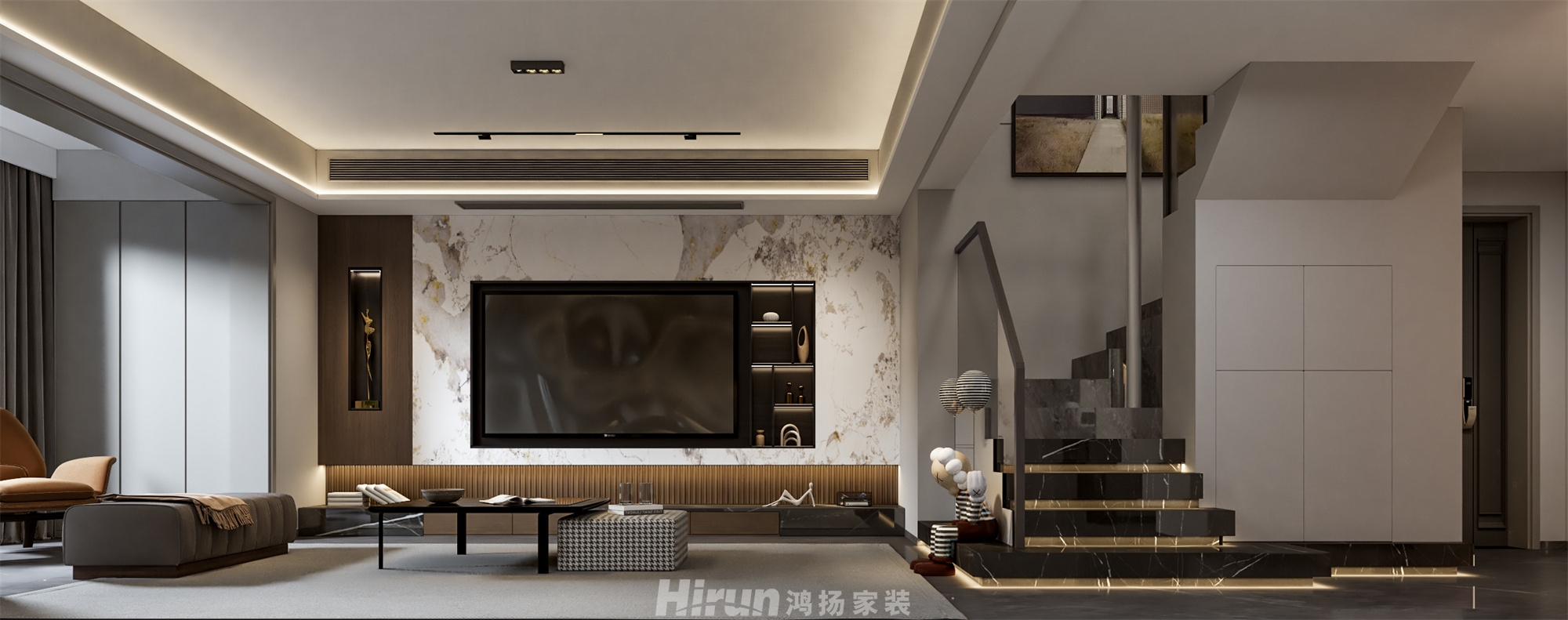 大唐印象160㎡雅致現(xiàn)代復式 裝修案例效果圖-1