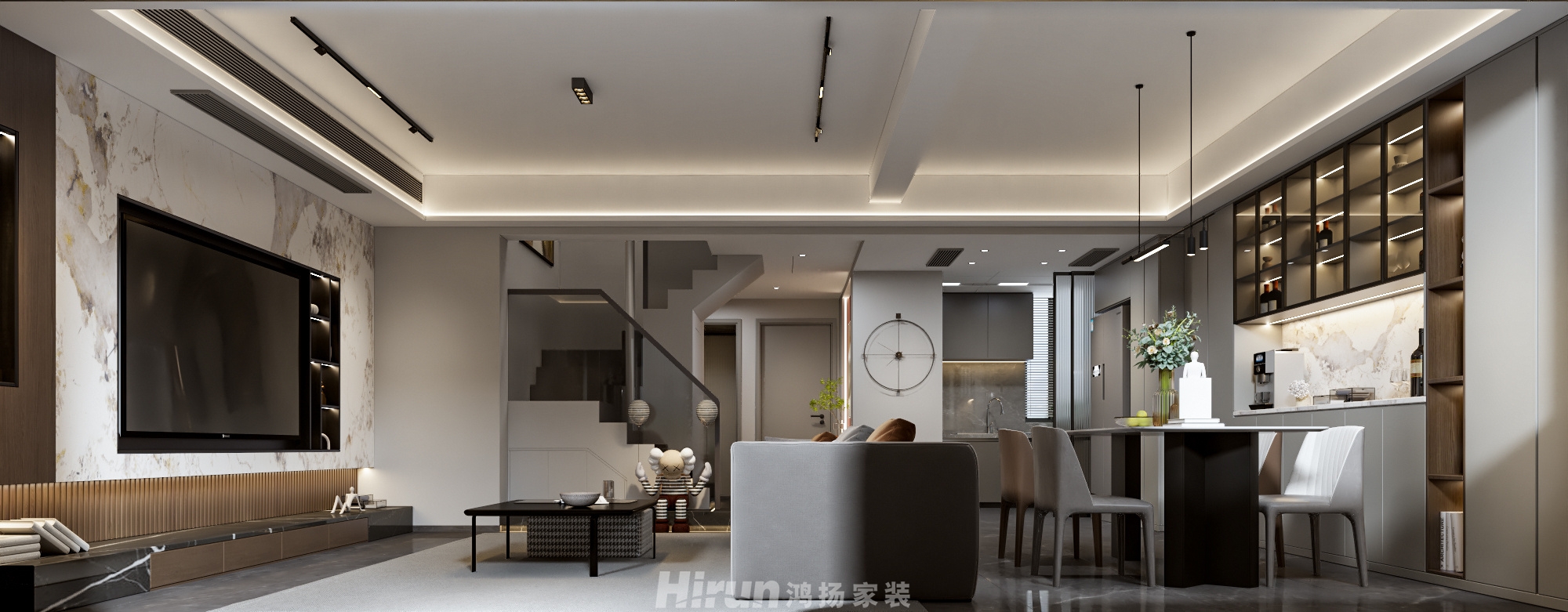 大唐印象160㎡雅致現(xiàn)代復式 裝修案例效果圖-2