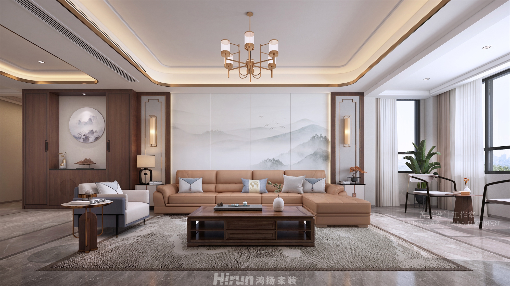 鑫遠(yuǎn)紫樾香山220㎡復(fù)合寫意復(fù)式 裝修案例效果圖-3