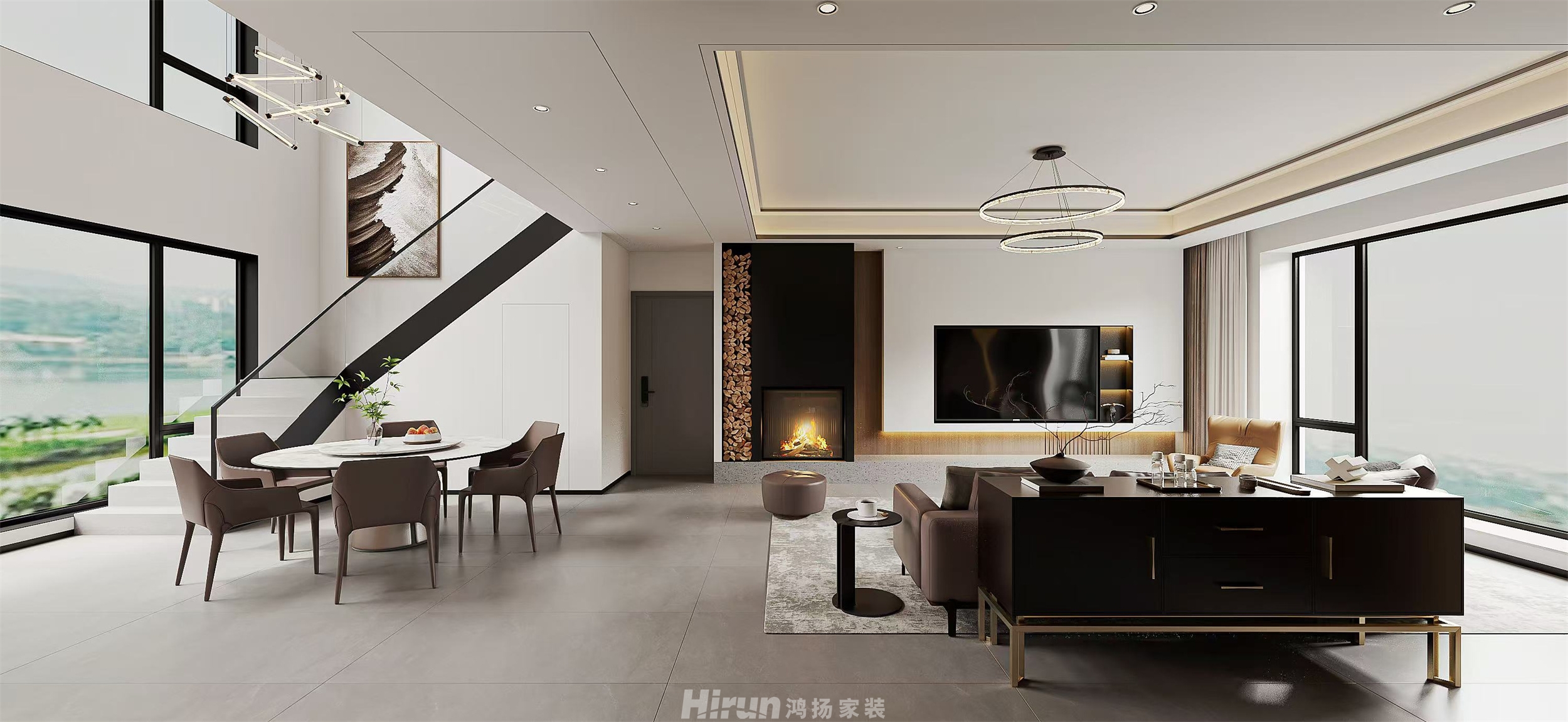 會(huì)同自建別墅300㎡雅致現(xiàn)代別墅 裝修案例效果圖-2