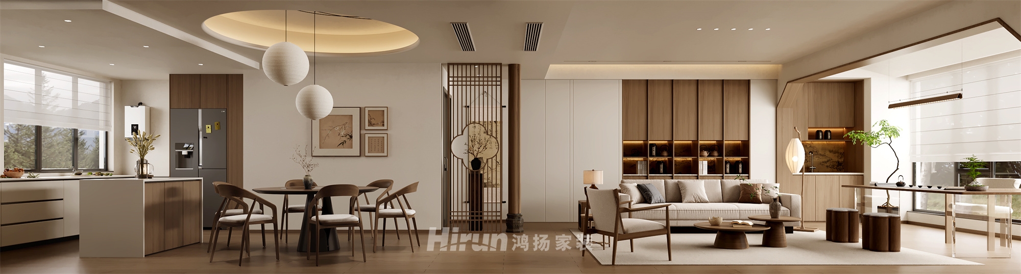 建發(fā)央著170㎡意境東方四居室 裝修案例效果圖-2