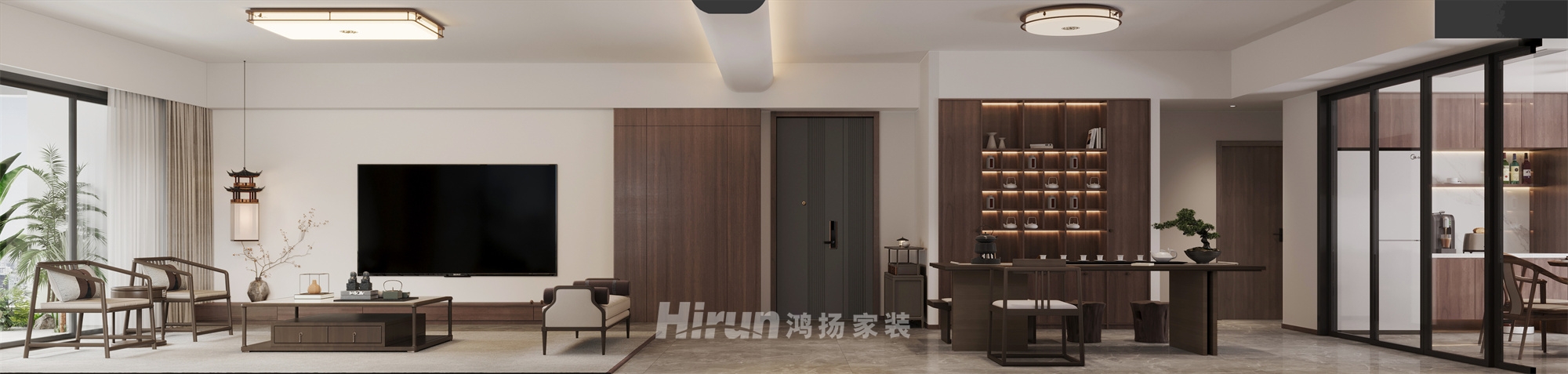 匯景甲三號(hào)院180㎡意境東方四居室 裝修案例效果圖-1