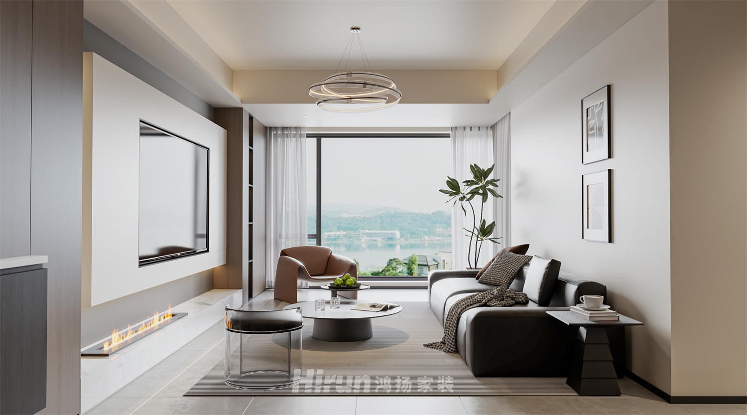 璞悅灣110㎡雅致現(xiàn)代四居室 裝修案例效果圖-1