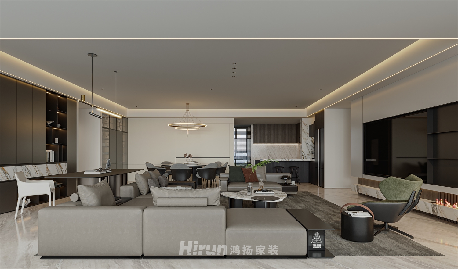 旭輝鉑悅湘江180㎡雅致現(xiàn)代三居室 裝修案例效果圖-2