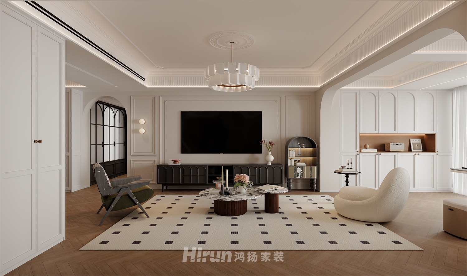 中航城160㎡復(fù)古風(fēng)潮四居室 裝修案例效果圖-6
