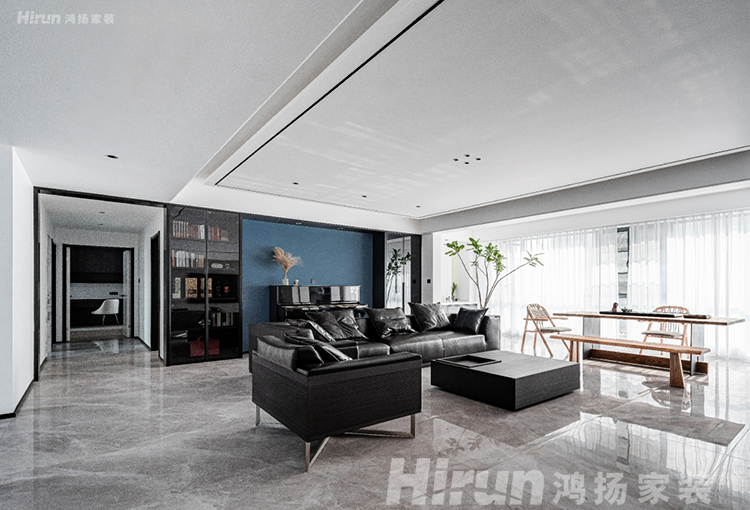 長沙裝修公司哪家好？鴻揚家裝190㎡雅致灰調(diào)，冷酷黑+溫潤木配色效果圖