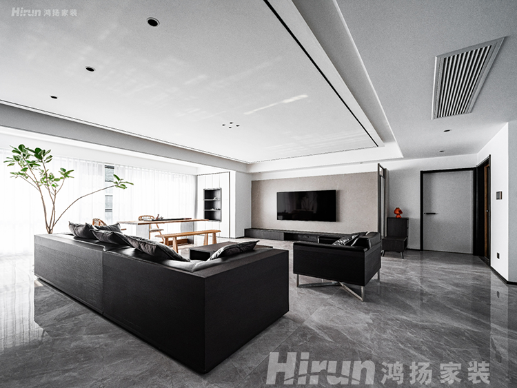 長沙裝修公司哪家好？鴻揚家裝190㎡雅致灰調(diào)，冷酷黑+溫潤木配色效果圖
