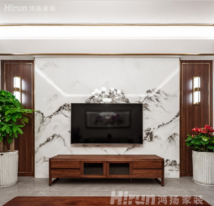 130㎡新中式家裝設(shè)計，客餐廳儒雅有禪意，隔墻裝出獨(dú)立小玄關(guān)，效果好極了！